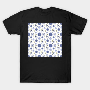 Birds and blue peonies art nouveau design T-Shirt